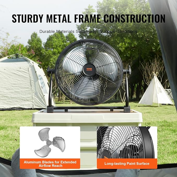 VEVOR 12'' Rechargeable Floor Fan, Portable Quiet Personal Fan for Home or Office, 360 Degree Manual Pivoting Head, Stepless Speed Regulation High Velocity, Heavy Duty Metal Industrial Cordless Fans