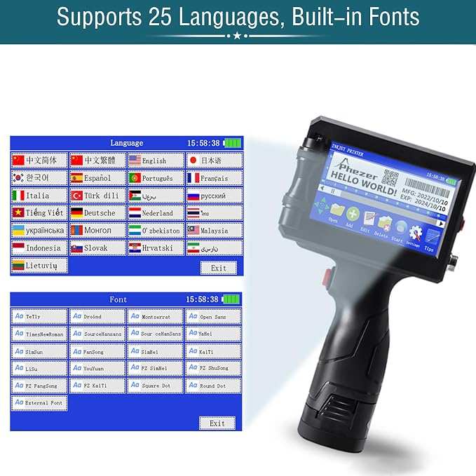 Phezer Handheld Inkjet Printer Gun P15U with Quick-Drying Ink Cartridge, 0.5inch/12.7mm Nozzle Portable Handheld Printer for Text/Barcode/Logo/QR/Counter/Number/Date (with JS62 Cartridge)