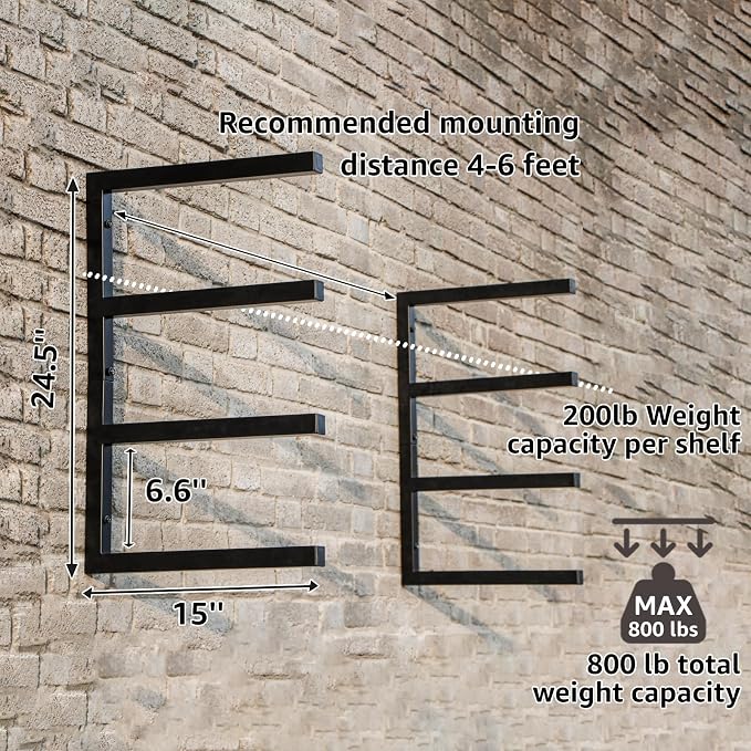 YYR 4 Layer Power Tool Organizer 16 Inch 4 Slots & Heavy Duty 4-Level Lumber Storage Rack Wall Mount