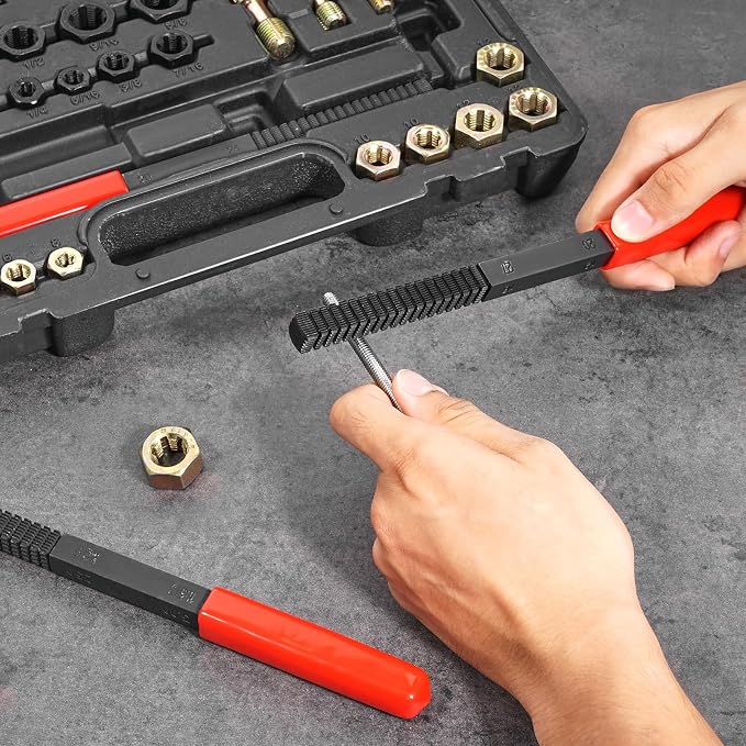 VEVOR Thread Chaser Set - 49-Piece UNC UNF and Metric Thread Restorer Tool Rethreading Tool Kit with 22 Taps 24 Dies 3 Thread Files Storage Case Heat Treated Steel for Mechanics DIY Enthusiasts