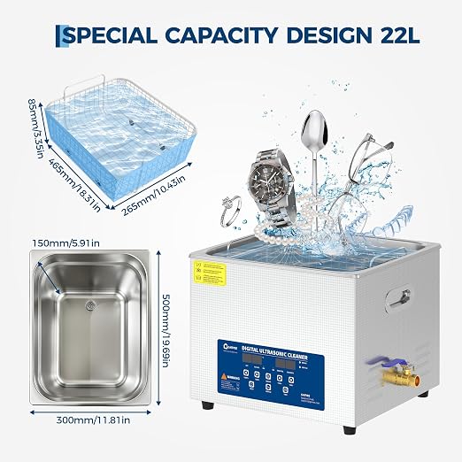 22L Heated Ultrasonic Cleaner – Professional Digital Timer & Stainless Steel Tank, Heavy-Duty Cleaning Machine for Auto Parts, Jewelry, Glasses & Industrial Components | Heated Ultrasonic Cleaner,Professional Digital Timer&Stainless Steel Tank