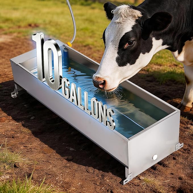 10 Gallons Automatic Livestock Water Trough Stainless Steel Larger Dog Water Bowl Dispenser with Float Valve Kit Large Capacity Outdoor Horse Pig Water Trough for Dog Pig Cow Goat 36‘’*12.4*‘’9.1‘’