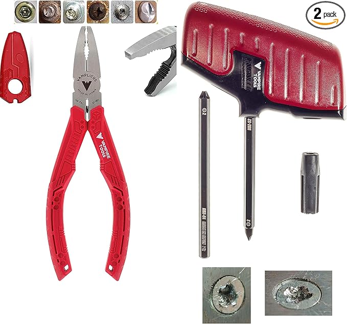VAMPLIERS 2-Piece Stripped Screw Extractor Kit Made in Japan: 6.25" Screw Removal Pliers + Recessed Screw Extractor. Remove any Rusted/Damaged/Broken or Sunken Screws.