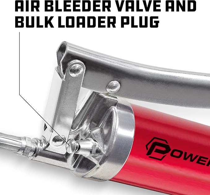 Powerbuilt 4,500 PSI Heavy Duty Lever Grease Gun, Anodized Aluminum Barrel with Rubber Grip, Includes Flex Hose, Rigid Pipe & Coupler – 940756