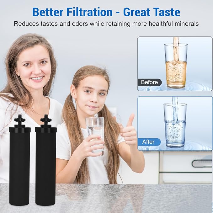 NSF/ANSI 42 Certified Black Purification Elements, for BB9-2® Water Filters Replacement, Compatible with Berkey Gravity Filtration System, Replacement for Berkey Black Filter, Pack of 2