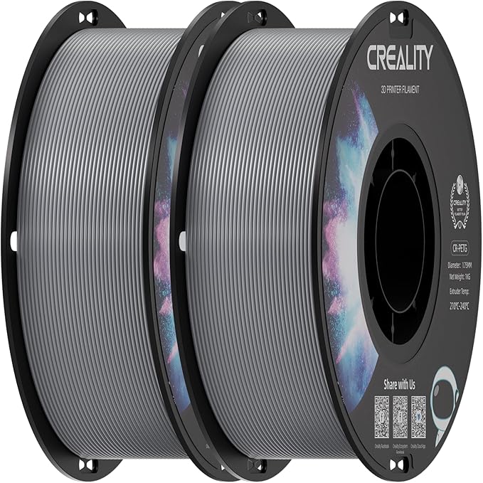 Creality PETG Filament 1.75mm, 3D Printer Filament, Excellent Toughness High Precision, Odorless Non-Toxic Moistureproof, Accuracy +/- 0.02mm, 2 Pack-1kg (Grey & Grey)