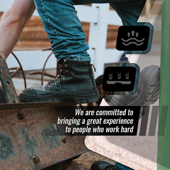 ROCKROOSTER Work Boots for Men, steel toe, 6 inch, Side Zipper, Construction Work Boots, Comfortable, Slip-Resistant, EE wide, ASTM F2413-18, EH Rated AK052 AK052BK