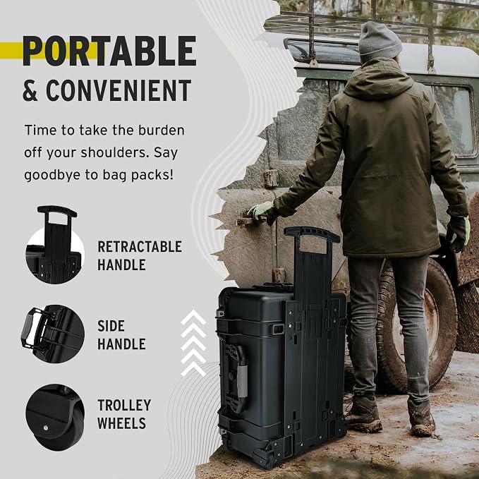 Koah 22x14x9 Weatherproof Wheeled Hard Case with Custom Foam | Watertight, Dust- and Crushproof Shell 22x14x9, Customizable Foam, Retractable Handle, Trolley Wheels, 1-Yr Warranty