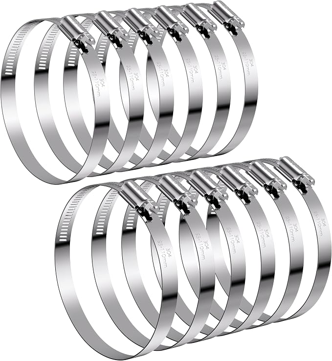 12Pack 4 inch Hose Clamps,Stainless Steel Large Hose Clamp Adjustable from 3-3/4"-4-5/16"/95-110mm,Metal Worm Gear Duct Clamp for Dryer Vent Hose,Fuel Line,Plumbing,Automotive,Exhaust,Radiator