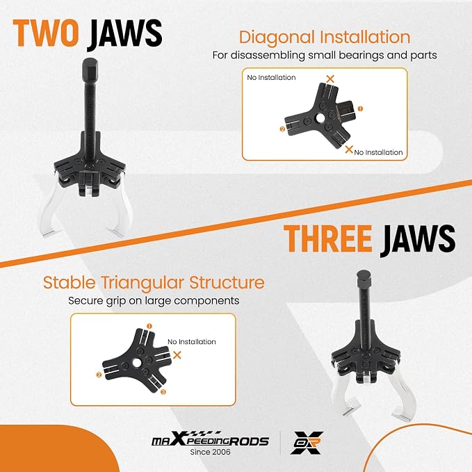 maXPeedingrods 2 or 3 Jaw Gear Puller Set, 3" and 7" Pulley Puller Tool, 2 Pcs External and Internal Ratcheting Puller Set