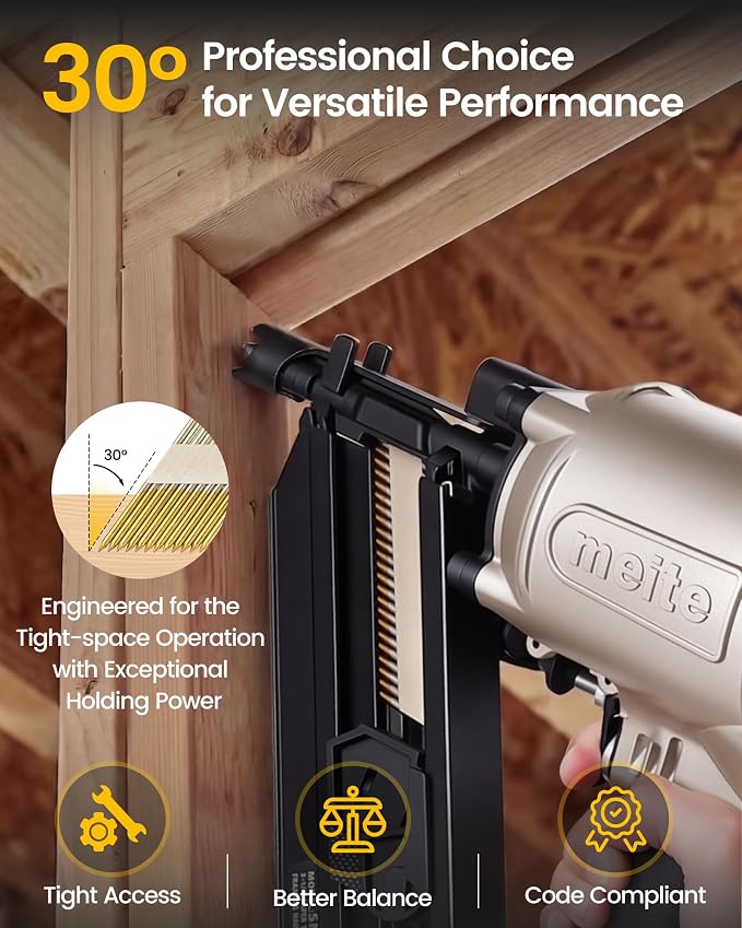 meite 30 Degree Framing Nails 2-3/8 Inch Galvanized Paper Collated Nails for 30-34 Degree Framing Nailer Gun, Offset Round Head Smooth Shank Nails for Decking Sheathing Shed Building 2,000PCS | Offset Round Head Smooth Shank Nails, for 30-34° Pneumatic...