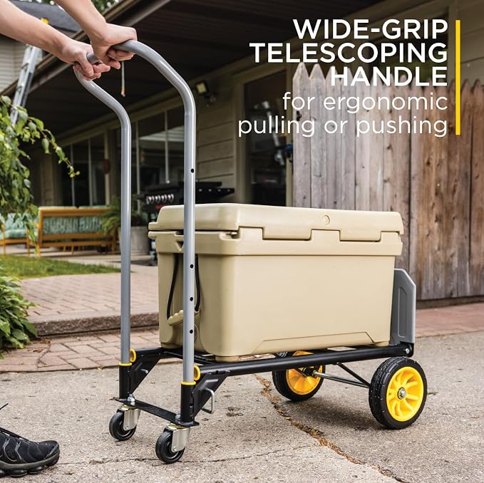 Gorilla 400 lbs. Convertible Steel Hand Truck, Simple Flatbed Conversion; Wide Grip Telescoping Handle, Flat-Free Tires
