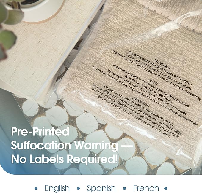 Spartan Industrial - 12" X 15" (500 Count) Self Seal Clear Poly Bags with Suffocation Warning for Packaging, Clothes - Permanent Adhesive
