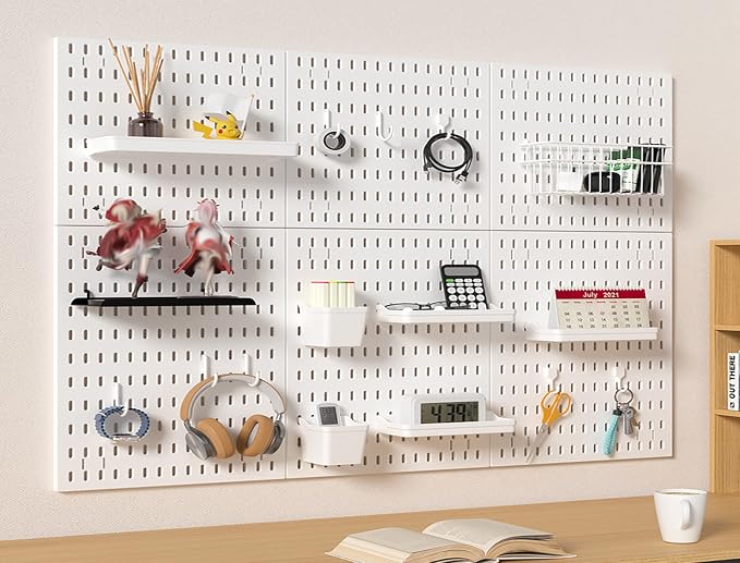 12 * 12in Pegboard Set, DIY Pegboard Combo Kit, Wall-Mounted Storage Organizer, Includes 6 pegboards and 22 Accessories, Suitable for Office, Gaming Room, Kitchen, and Decorative Display (White)