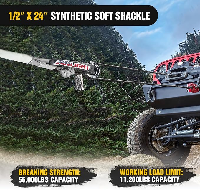 Nilight 2PCS Synthetic Soft Shackles 1/2" x 24" 56,000 LBS Breaking Strength with Extra Sleeves Heavy Duty Recovery Rope for Sailing SUV Off-Road Towing ATV UTV Trucks 4x4 (Gray)