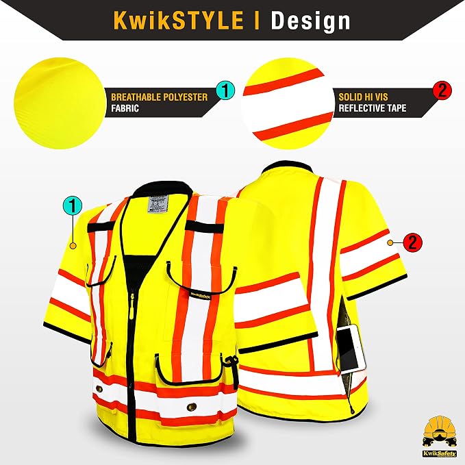 KwikSafety GODFATHER Safety Vest Class 2 & Class 3 ANSI OSHA Hi Vis Vest
