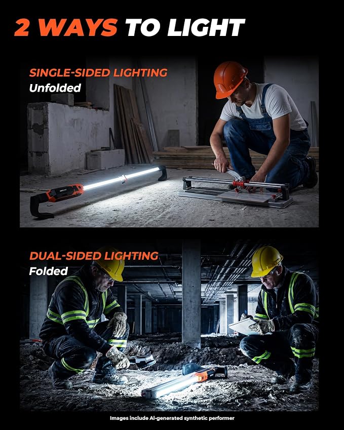 Underhood Work Light Bar, 180°Foldable Mechanic Light & 360°Rotatable Kickstand, Extendable 45.28"-72.83", 1800LM Rechargeable LED Work Light, 2-in-1 Charging Modes Engine Bay Light for Car Repair
