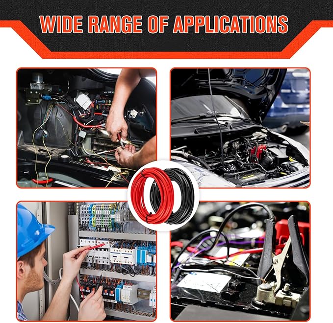 6 Gauge Wire 6 Awg Wires 10FT Black + 10FT Red, 6 Gauge Battery Cable 6awg Marine Wires, 6awg Copper Wire Welding Cable Standard with Cable Lugs Terminal Connectors and Heat Shrink Tube