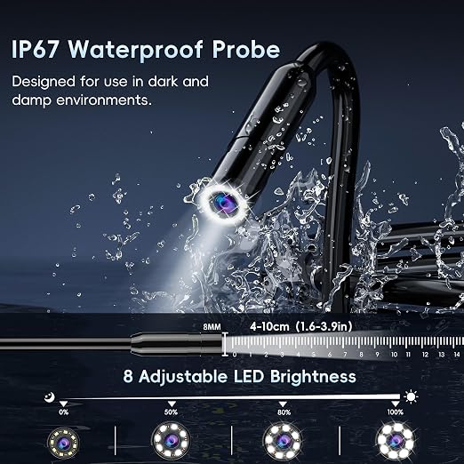 50FT Endoscope Camera with Light -IP67 Waterproof Borescope Inspection Camera with 4.3" IPS Screen, 1080P HD Sewer Tools with 8 Adjustable LEDs, Snake Cameras for Father's Day