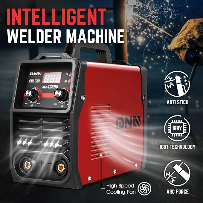 DNA Motoring 125A ARC Stick Welder, 110V Portable ARC MMA Welding Machine, IGBT Inverter with Digital Display, 60% Duty Cycle, Red, TOOLS-00381