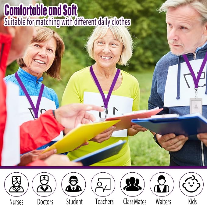 Patelai 60 Pcs Breakaway Lanyards with J Hook Bulk Flat for ID Badges Neck Badge Lanyards Card Nametag Holder Neck Straps (Purple)