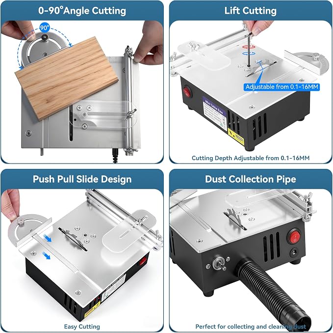 Mini Table Saw for Crafts, Dual Motors & Switches, 7 Levels & Height Adjustable Table Saw with 135PCS Accessories for Men and Women's Cutting, Grinding, Engraving and Drilling