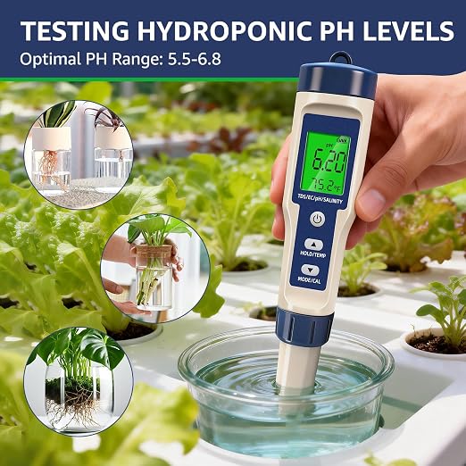 Pool Salt Tester & PH Meter - 5-in-1 Digital TDS Meter for Salinity PH Temp and EC, 0.01 High Accuracy, Swimming Pool, Hydroponics, Aquarium, Hot Tub, PPM Meter for Pool, Drinking Water, Wine, Food