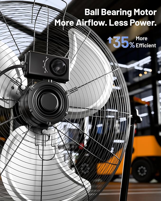 iLIVING 20 Inch Heavy Duty Floor & Wall Mount Fan - 5750 CFM High Velocity, 120-Watt, 3-Speed, Industrial Cooling for Garage, Workshop, Office, Home - UL Listed, Black