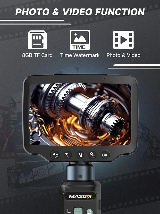 Two-Way 210° Articulating Borescope, Steering Snake Inspection Endoscope with 4.3in HD IPS Screen,6 LED Lights, IP67 Waterproof Endoscope for Mechanics A/C Wall Pipe Inspection - 3.28FT