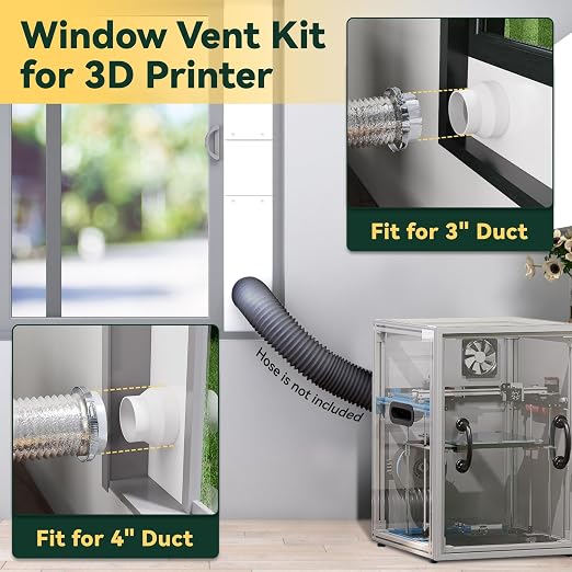Flehomo Window Vent Kit for 3" and 4" Diameter Hose, Include Vent Cover with Self-Closing Flaps, Adjustable Window Vent Kit for Exhaust Hose of 3D Printer, Laser Engraver and Dryer