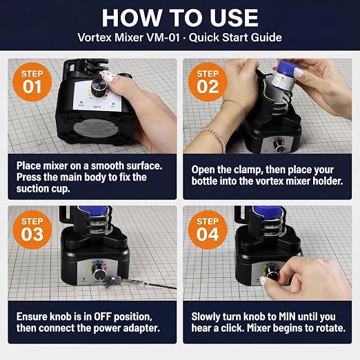 Vortex Mixer Shaker, 500-3200 RPM Adjustable Speed - Hands-Free Electric Paint Mixer for Hobby Model Paints, Tattoo Ink, Nail Polish & Lab Test Tubes - Includes Stable Holder