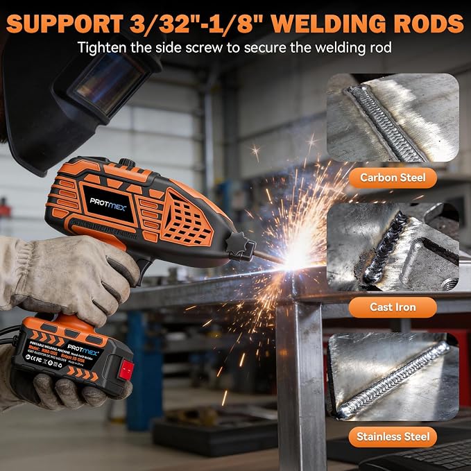 Portable Handheld Machine- 110V Display Portable Welder Handheld IGBT Inverter with 5 Adjustable Currents, 20PCS Rods, ARC Welder Gun Fits 3/32"-1/8" Welding Rods for Home Projects, DIY, Repair