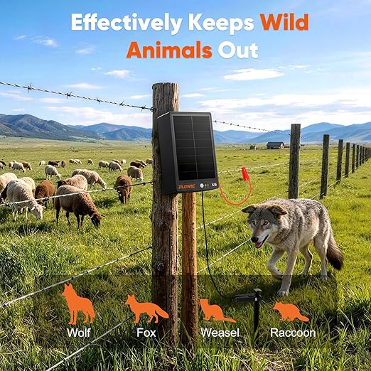 Solar Electric Fence Charger for Livestock: 0.2J 10 Miles Electric Fence Energizer with Rechargeable Battery, Portable Powered Electric Fence for Horses Cattle Sheep Protection