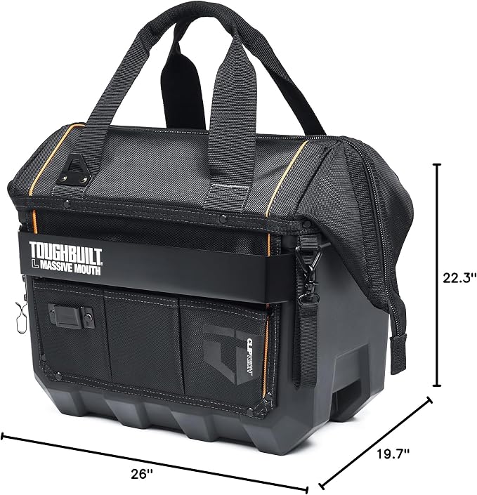 ToughBuilt ClipTech Series - Massive Mouth 16" Tool Bag, Heavy-Duty Wide-Opening Tool Bag with Hard Body Construction & Reinforced Handles for Jobsite Use (TB-CT-62-16A)