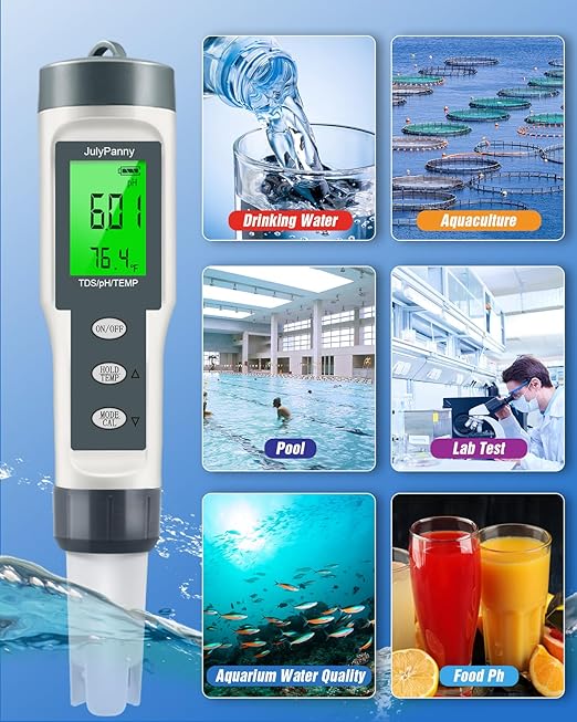 pH Meter, Digital 3-in-1 TDS, pH & Temperature Water Tester pH Pen, 0.01 High Accuracy Reader TDS Meter & PH Tester, pH Meter for Drinking Water, Aquarium,Pool, Hydroponics, Hot Tub, Garden, Wine, Lab