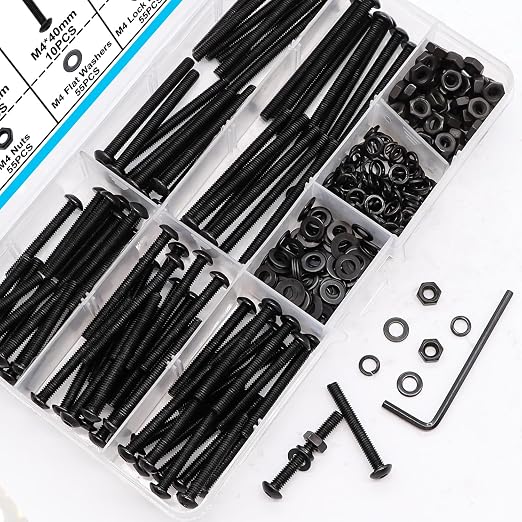 220PCS Black M4 Button Head Hex Socket Cap Screws, M4 x 30/35/40/45/50mm Metric Screws Bolts Nuts Washers Assortment Kit, 10.9 Grade Alloy Steel
