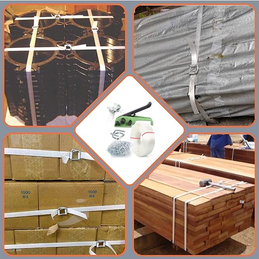 Heavy Duty Hand Pallet Strapping Banding Kit - 3/4" x 320' Woven Cord Strapping, 2000 lbs Break Strength, Polyester Cord Strapping Tensioner, 50pcs Reusable Buckles, Strapping Kit for Packing