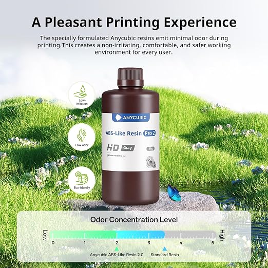 ANYCUBIC 2nd Gen Resin Technology ABS-Like Resin 2.0, 3D Printer Resin with High Toughness, More Precise Details, Low Odor, Wide Compatibility for All LCD Resin 3D Printers (Black, 1kg)