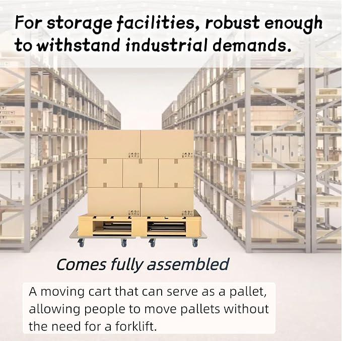 Furniture Dolly 4 Wheels, Furniture Movers, 2 Packs 2200 lb Load Capacity Heavy Duty Real Wood Dolly, Multifunctional Moving cart with 4 Soft Rubber Silent Wheels （2 with Brake+ 2 Without）