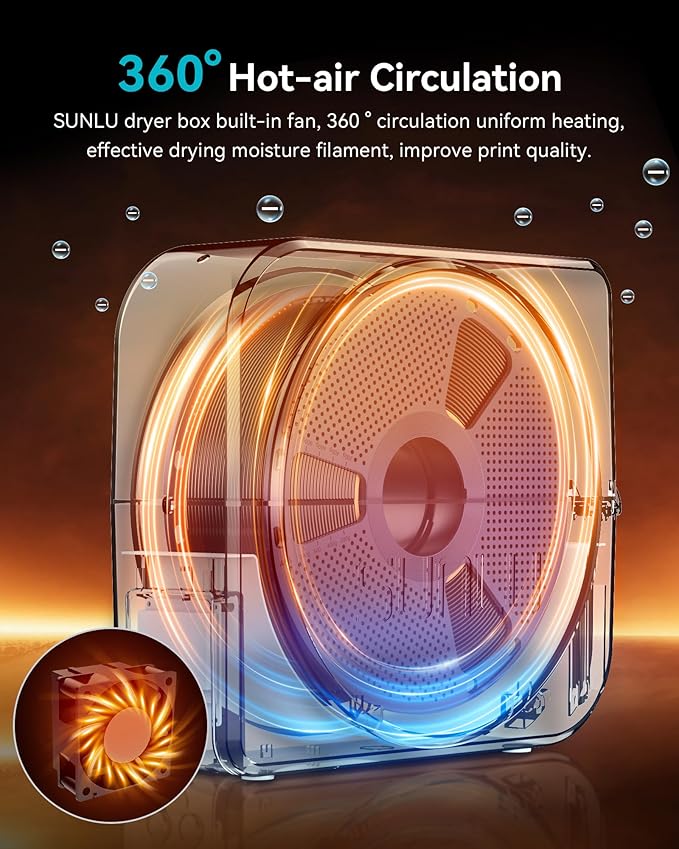 SUNLU Official Filament Dryer S1 Plus, Built-in Circulation Fan, Filament Dryer Box Storage Box for 3D Printer Filament 1.75 2.85 3.00, S1 Plus Grey