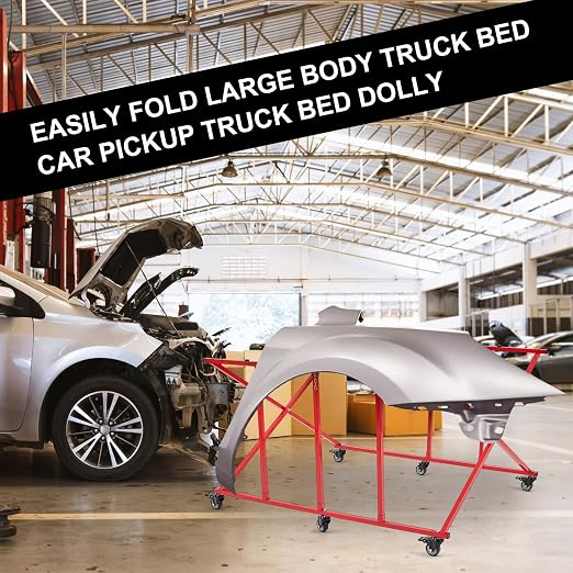 Aurelema Large Folding Pick up Bed Dolly Truck Bed Stand Auto Body Dolly Auto Body Truck Bed Cart that Holds up to 800 Lbs Red Automotive Body Cart Pick up Bed Stand Truck Bed Lifter