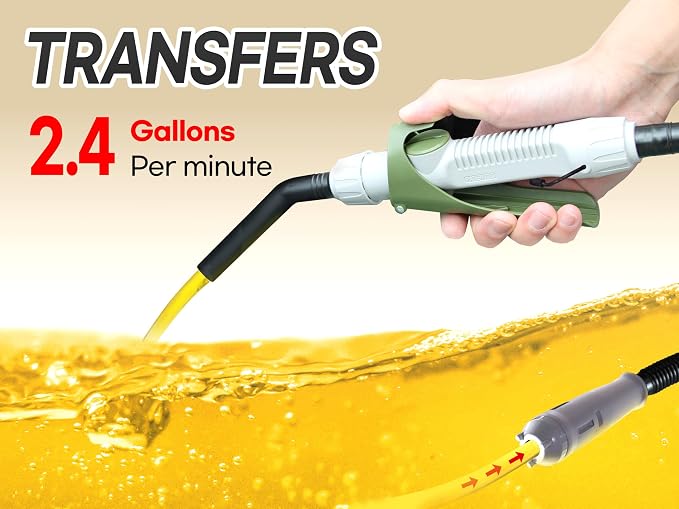 [LITE DELIGHT] Portable Transfer Pump for Fuel, Water & More, 2.4 GPM, AA Battery Included, Squeeze Trigger Handle for Flow Control & Stop, Universal Gas Can Adapter, 51” Hose, PLUS a Manual Siphon
