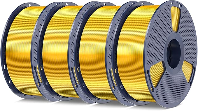 SUNLU Silk PLA+ Filament 1.75mm, Chrome Like Gloss Finish, Smooth Silk Texture, Upgraded Formula for Stable Printing, 4kg(8.8lbs) PLA Plus 3D Printer Filament, Gold 4 Pack