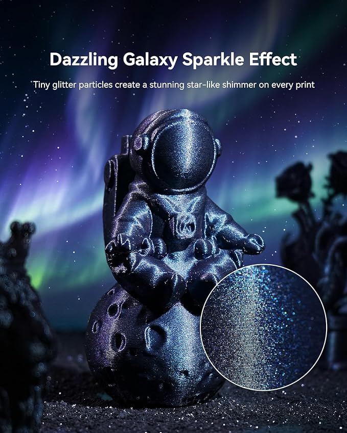 SUNLU Galaxy PLA Filament Bundle 1.75mm, Color-Shifting Pearlescent Glitter PLA 3D Printer Filament, Galaxy Peacock, Nebula Green, Stardust Purple, Meteorite Brown, 250g x 4, for Most FDM 3D Printers