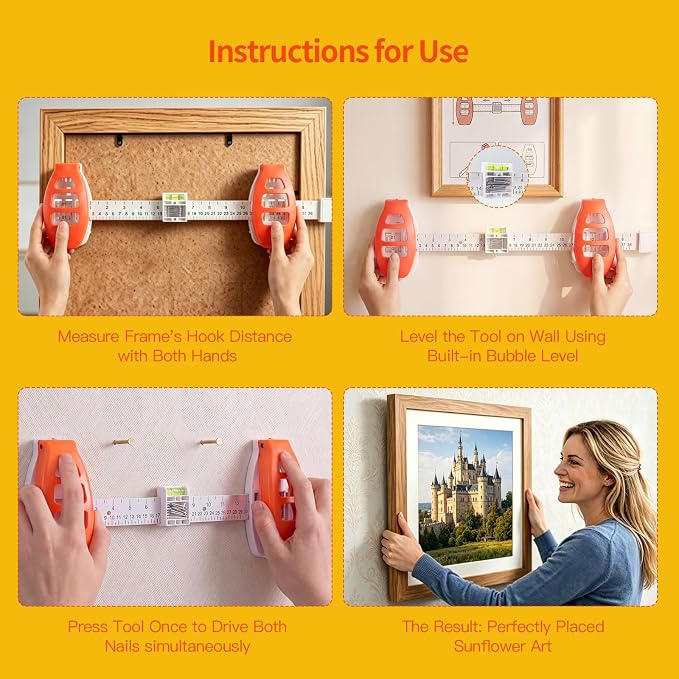 Level Ruler Picture Hanging Tool with Level – Precision Wall Mount Guide for Frames & Artwork, Easy Alignment Hanging Tool with Built-In Level for Home Decor Installation