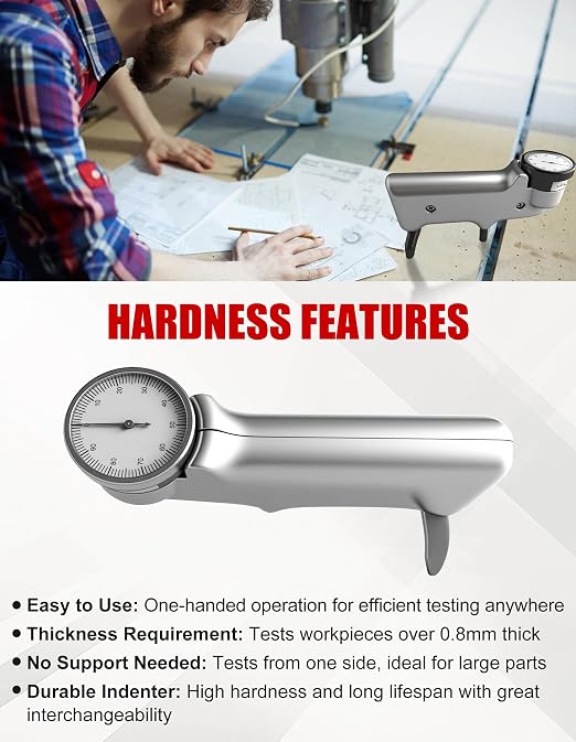 Barcol Hardness Tester Metal Hardness Tester 4-in-1 Dial Hardness Tester with HB HR HV HW Systems Portable Hardness Tester for Aluminum, Aluminum alloys, Copper, Copper alloys (Model HT10)