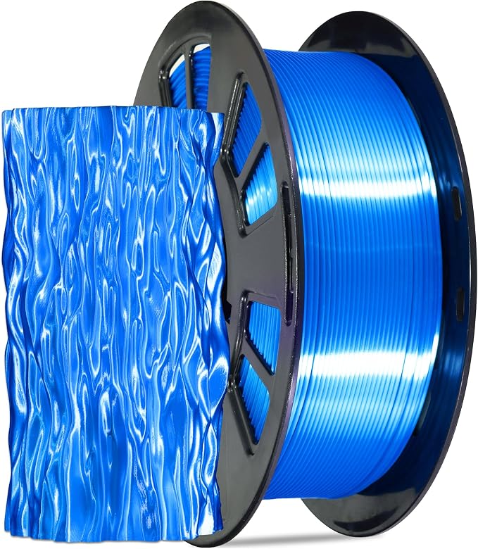 Silk Blue PLA Satin Shiny 3D Printer Filament, 1.75mm Diameter 1kg Spool 2.2lbs for FDM 3D Printers
