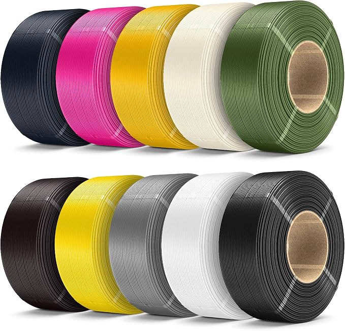 SUNLU 10KG PLA+2.0 3D Printer Filament Refill Bundle, 1.75mm | High Toughness PLA+ Filament, Black+White+Grey+Yellow+Bone White+Olive Green+Magenta+Vivid Yellow+Roasted Chestnut+Midnight