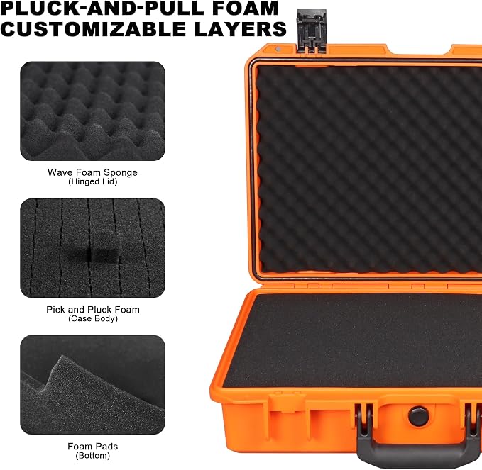 IP67 Waterproof Protective Hard Case with Custom Foam Insert, 18", Orange | For Tool Storage, Equipment Transport And Field Work; Fits Tools, Cameras, Drones, Audio Gear And Test Instruments