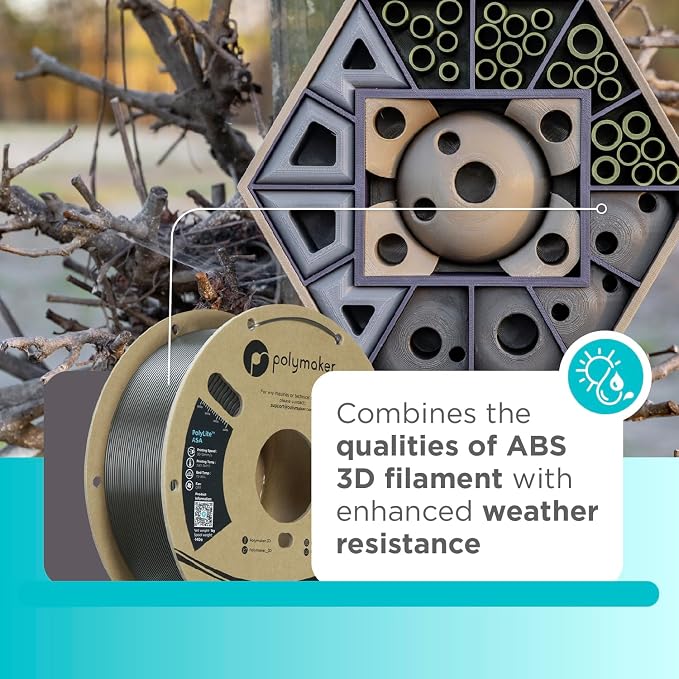 Polymaker ASA Filament 1.75mm Dark Gray Green, 1kg ASA 3D Printing Filament, Heat & Weather Resistant - ASA 3D Printer Filament Perfect for Printing Outdoor Functional Parts